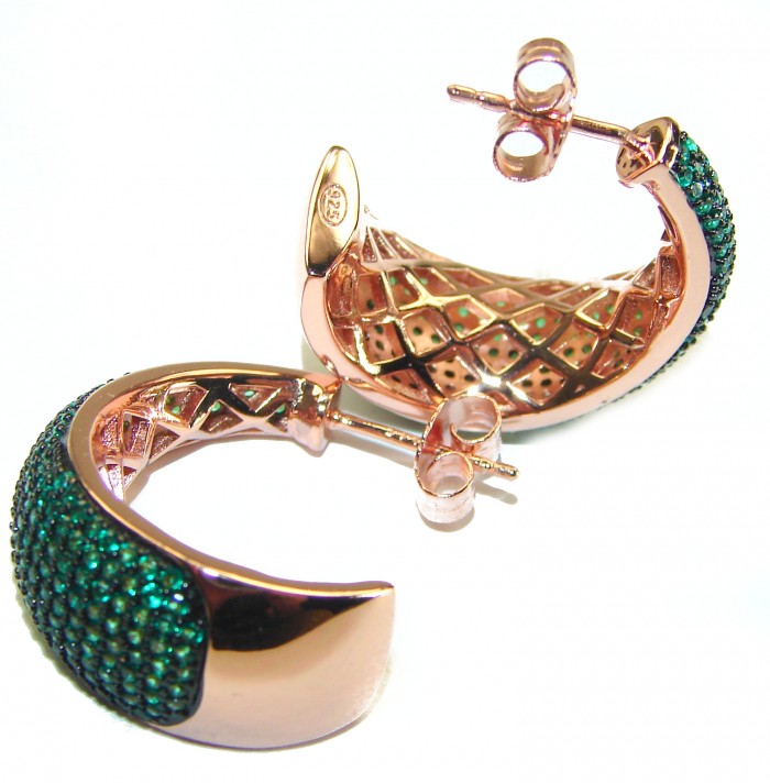 Truly Spectacular Emerald 14K Rose Gold over .925 Sterling Silver handmade Earrings - photo 1