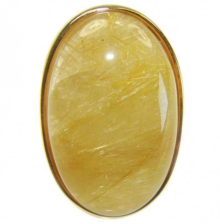 21.2 carat Himalayan Golden Rutilated Quartz 14K Gold over .925 Sterling Silver handcrafted Ring Size 5 - Close-up of 21.2 carat Himalayan Golden Rutilated Quartz in 14K Gold