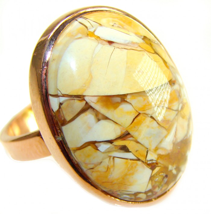 Flawless Australian Bracciated Mookaite 14K Gold over .925 Sterling Silver Ring size 8 adjustable - Close-up of Flawless Australian Bracciated Mookaite 14K Gold Ring