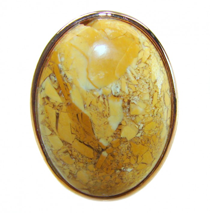 Huge Picture Jasper 14K Gold over .925 Sterling Silver handcrafted ring s. 8 adjustable - Close-up of Huge Picture Jasper set in 14K Gold over Sterling Silver