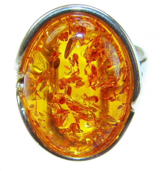 Beauty of the Sea - Natural Baltic Amber .925 Sterling Silver handcrafted ring; s. 7 adjustable - Close-up of Beauty of the Sea Baltic amber ring in sterling silver.