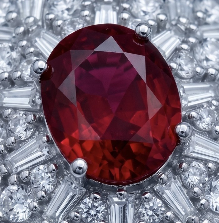 Rosalia 4.2 carat authentic Ruby .925 Sterling Silver handcrafted incredible ring s. 8 - Close-up of Rosalia 4.2 carat ruby set in .925 sterling silver.