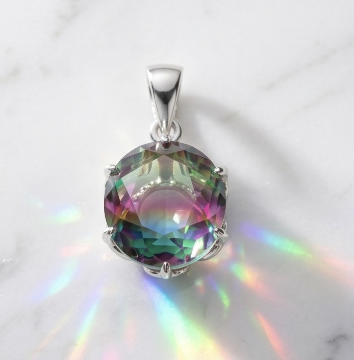 5.2 carat oval cut Brazilian Tourmaline .925 Sterling Silver Perfectly handcrafted pendant - Oval cut Brazilian Tourmaline pendant with rainbow reflections, front view.