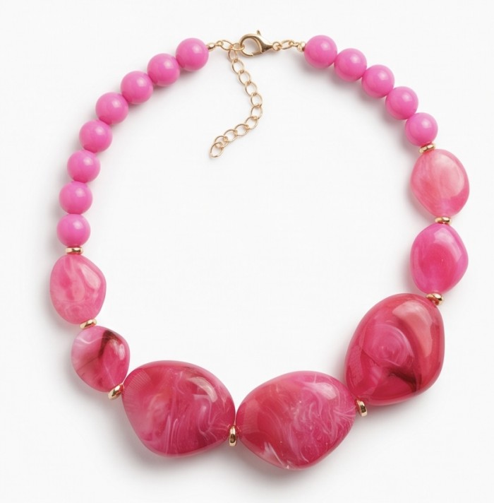 Rare and Unusual Hot Pink Botswana Agate golden NECKLACE - photo 4