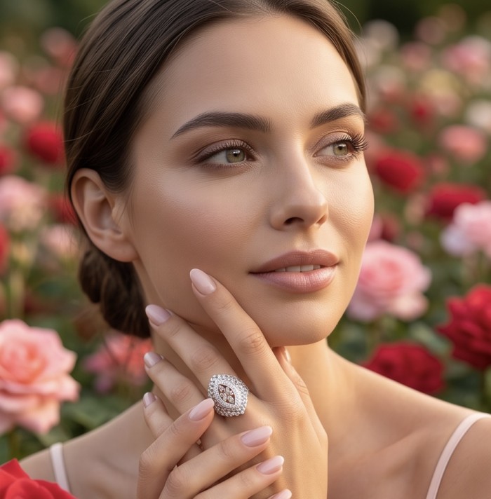 Casablanca Italy made 2.2 carat Tourmaline .925 Sterling Silver brilliantly handcrafted ring s. 6 1/2 - Woman wearing Casablanca Italy ring with 2.2 carat Tourmaline in garden.