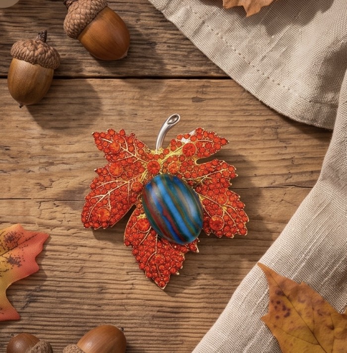 Stylish Red Leaf Crystal Brooch RAINBOW CALSILICA - photo 2