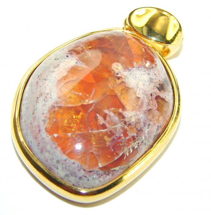 Bonfire Night Natural Mexican Fire Opal 14K Gold over .925 Sterling Silver handmade Pendant - photo 1