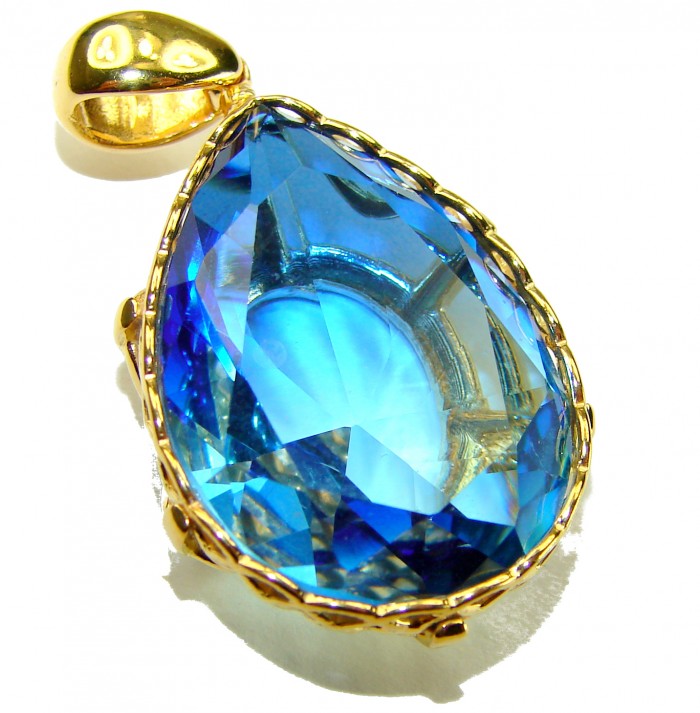 21.5 carat Blue Topaz 18K Gold over .925 Sterling Silver handmade Pendant - photo 3