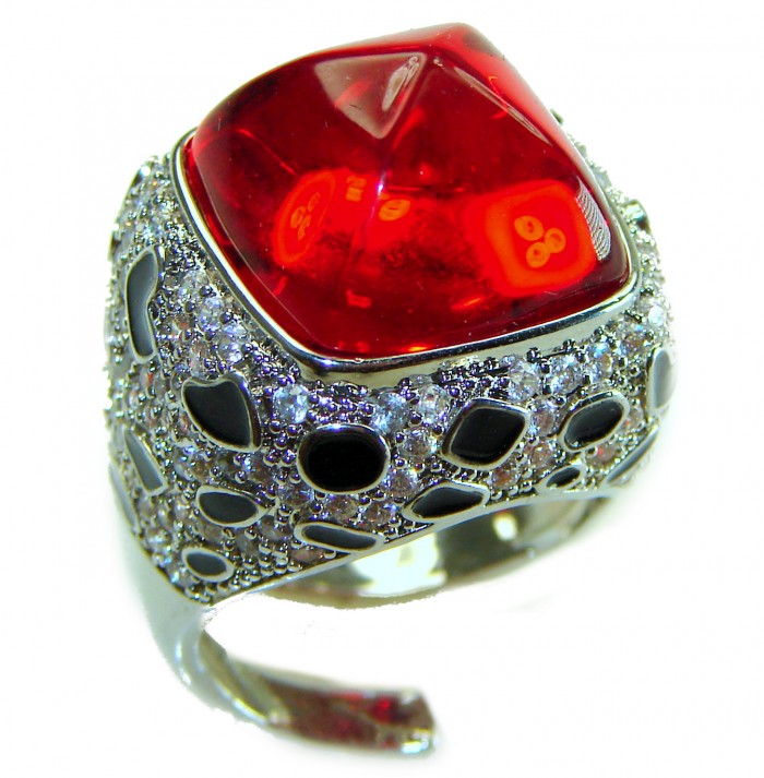 Wild at Heart authentic 11.5 carat Red Topaz .925 Silver handcrafted Statement Ring s. 7 - Close-up of Wild at Heart 11.5 carat Red Topaz ring in .925 silver