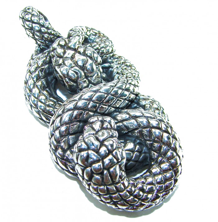 Boa Snake Marcasite .925 Sterling Silver Bali made Pendant - Close-up of sterling silver marcasite boa snake pendant.