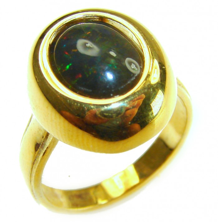Authentic 11.2ct Black Opal 14K gold over .925 Sterling Silver brilliantly handcrafted ring s. 7 1/4 - Close-up of black opal ring set in 14K gold over sterling silver.