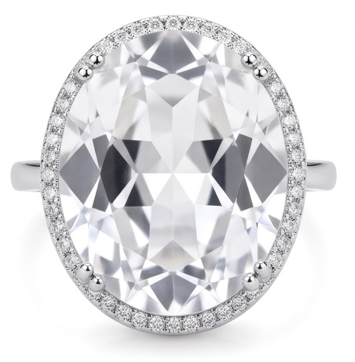Angelina 10.9 carat authentic White Topaz .925 Sterling Silver Handcrafted handmade Pendant - Close-up of Angelina 10.9 carat White Topaz ring in sterling silver