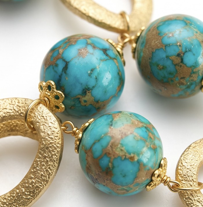 Bohemian Style Sea Sediment Jasper .925 Sterling Silver handmade necklace - Close-up of Bohemian Sea Sediment Jasper with gold accents