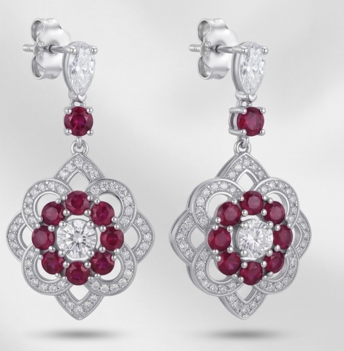 Giovanna - 4.5 carat Ruby .925 Sterling Silver handcrafted incredible earrings - photo 4