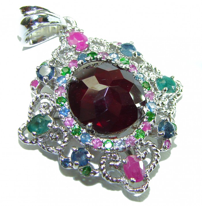 Celtic Spirit authentic 10.5 carat Garnet .925 Sterling Silver handcrafted Statement Pendant - photo 3