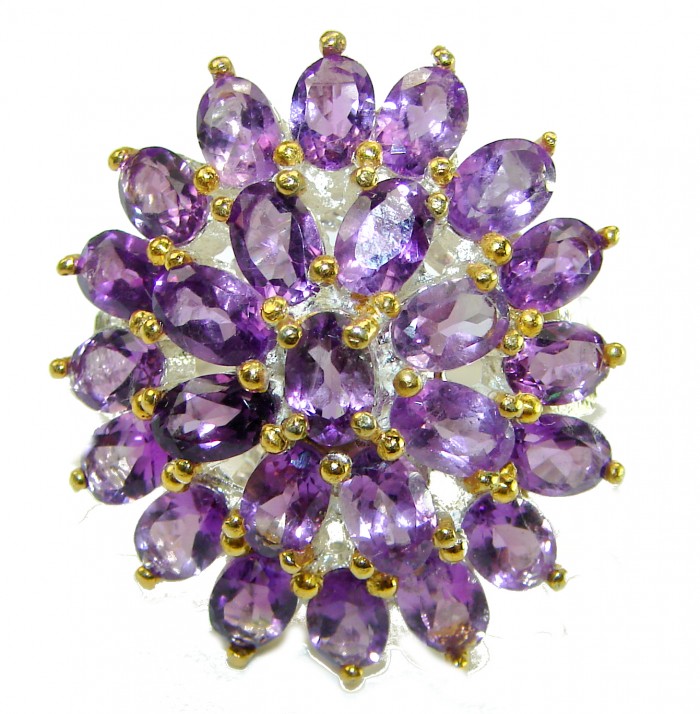 Purple Spring 35.5 carat Amethyst .925 Sterling Silver dipped in 14K Gold over Handcrafted Ring size 7 - Close-up of Purple Spring 35.5 carat Amethyst cluster ring.