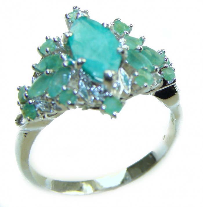 Gabriella - Luxurious 9.5 carat Emerald .925 Sterling Silver handcrafted Cocktail Ring s. 8 - Side view of Gabriella emerald sterling silver ring.