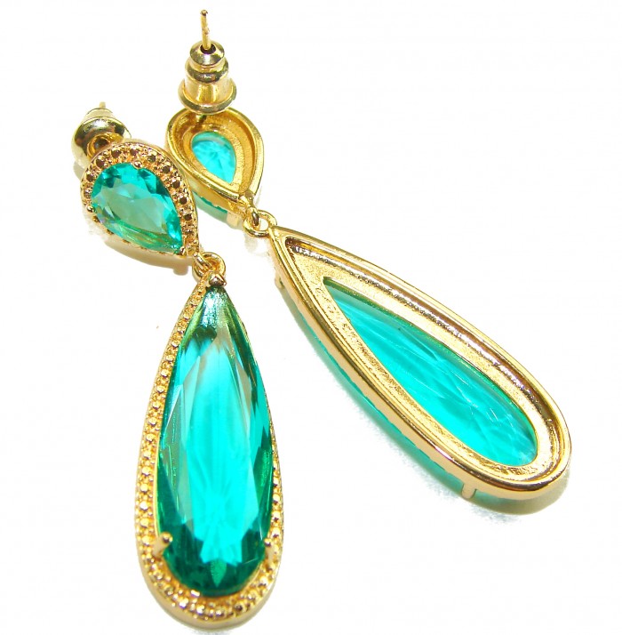 Eau Pure 10.5 carat AQUAMARINE 14K Gold over .925 Sterling Silver Handcrafted Earrings - Close-up of aquamarine earrings with gold over sterling silver.