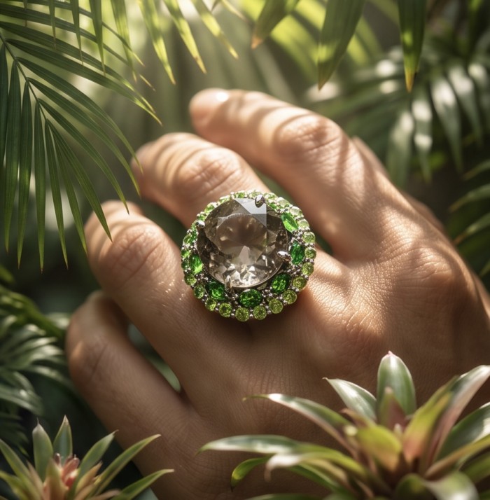 Serenity 16.5 carat Champagne Smoky Topaz .925 Sterling Silver handcrafted Ring size 7 - Worn on hand, Serenity 16.5ct Champagne Smoky Topaz ring, .925 Sterling S.