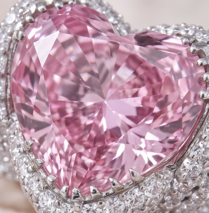 Venus's Heart 8.8 carat Pink Sapphire .925 Sterling Silver dipped in rhodium handcrafted Statement ring size 7 - Close-up of Venus's Heart 8.8 carat pink sapphire on sterling silver.