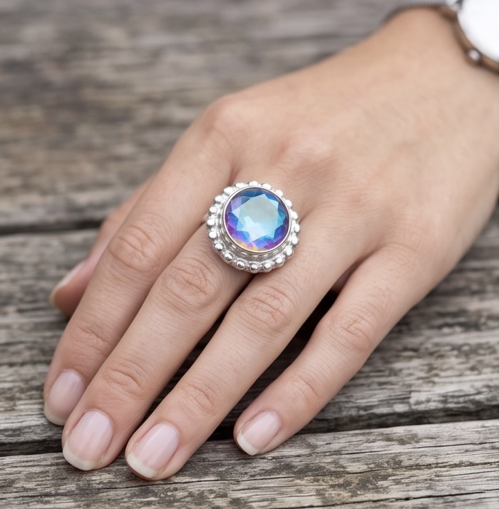 Big Dreamer 12.8 carat Mystic Topaz Silver handcrafted Large ring size 6 - photo 1