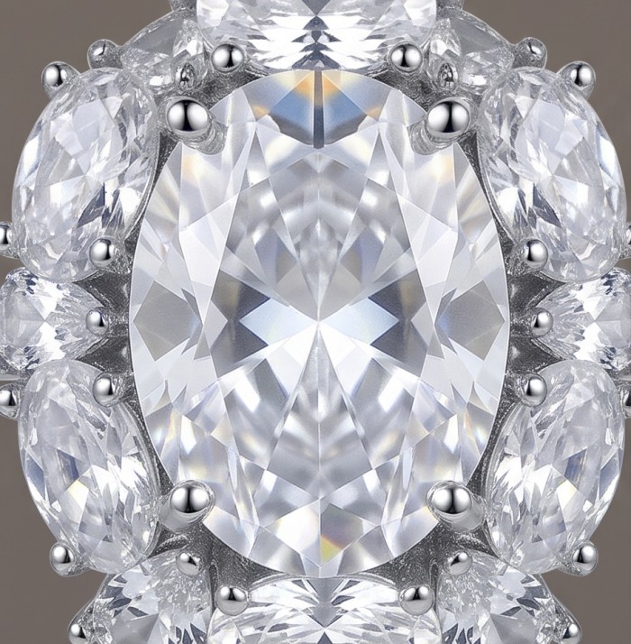 Elizabeth Natural 15.2 carat Moissanite .925 Sterling Silver handcrafted earrings - Close-up of Elizabeth Natural 15.2 carat Moissanite in sterling silver setting.