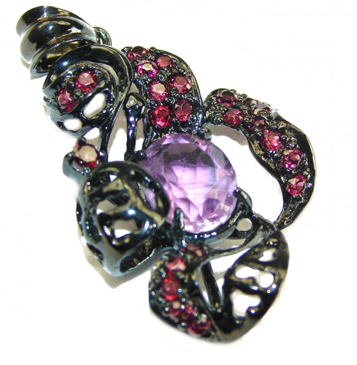 Best quality Genuine Pink Amethyst black rhodium over .925 Sterling Silver handcrafted pendant - photo 2