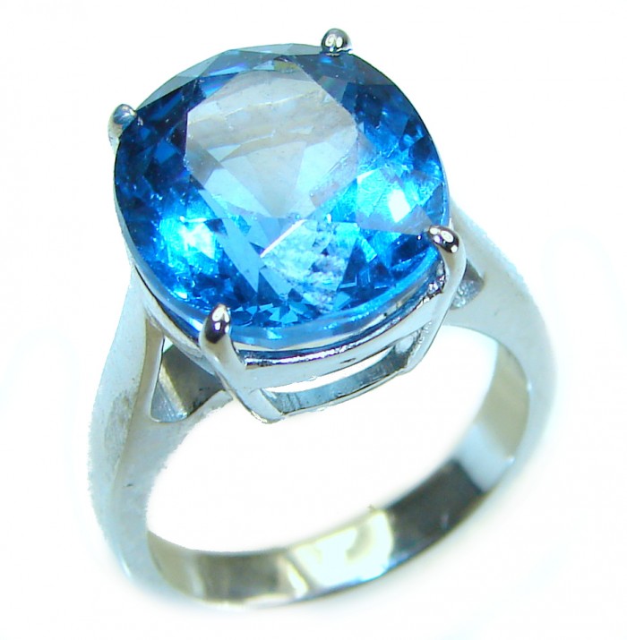 Electric Blue 14.5 carat Blue Swiss Topaz .925 Sterling Silver handcrafted Ring size 5 3/4 - photo 3