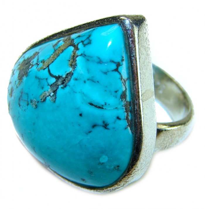 Solid genuine Turquoise .925 Sterling Silver Ring size 6 1/4 - photo 1