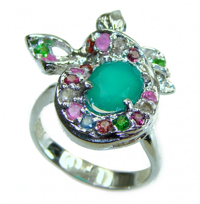 Vintage Style Jade Ruby .925 Sterling Silver handmade Cocktail Ring s. 7 - photo 2