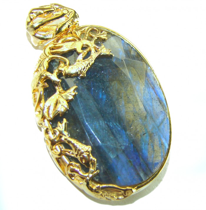 Magical Aurora 22.5 carat Fire Labradorite 14K Gold over .925 Sterling Silver handcrafted Pendant - photo 2