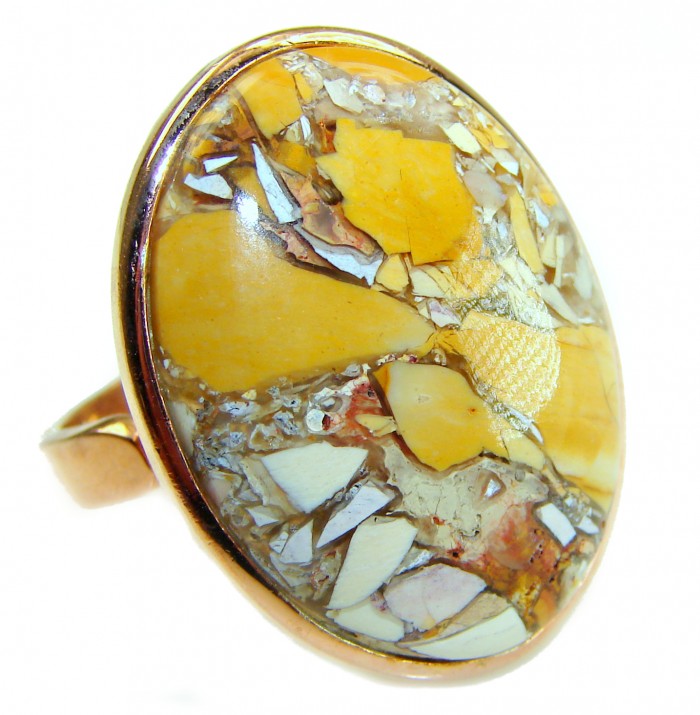 Flawless Australian Bracciated Mookaite 14K Gold over .925 Sterling Silver Ring size 8 adjustable - Close-up of Australian Bracciated Mookaite ring in 14K gold over silver.