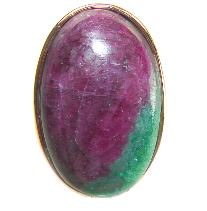 Authentic Ruby in Zoisite 18k Rose Gold over .925 Sterling Silver handmade Cocktail Ring s. 8 adjustable - Stone close-up of Ruby in Zoisite with 18k rose gold over sterling silver.