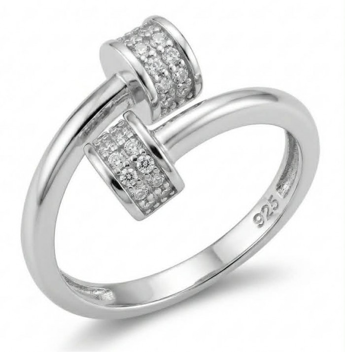 Luxurious pave 1.5 carat White Topaz .925 Sterling Silver Solid Infinity ring size 7 - Side view of luxurious .925 sterling silver ring with white topaz stones.