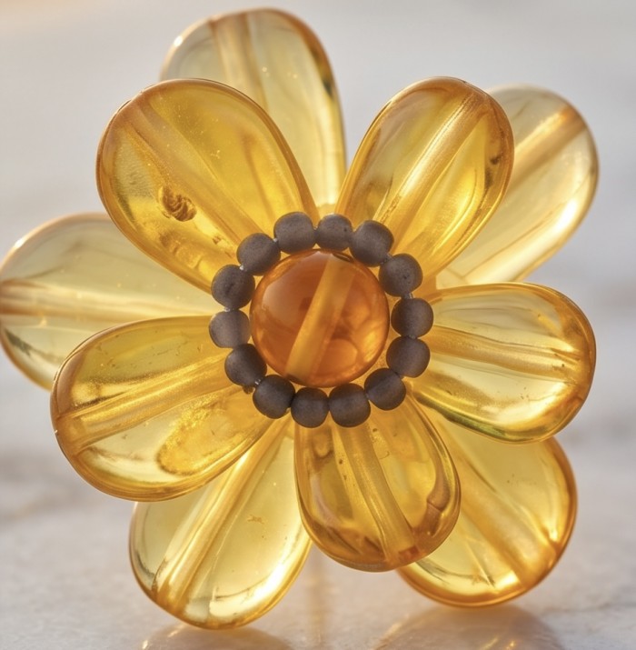 Summer Flowers Wonderful natural Baltic Amber .925 Sterling Silver entirely handcrafted earrings - Amber flower jewelry close-up with sterling silver accents.