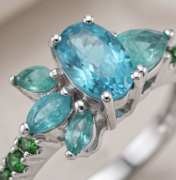 Wonderland 1.4 carat Paraiba Tourmaline .925 Sterling Silver Handcrafted Ring size 7 1/4 - Close-up of Wonderland Paraiba Tourmaline ring in sterling silver