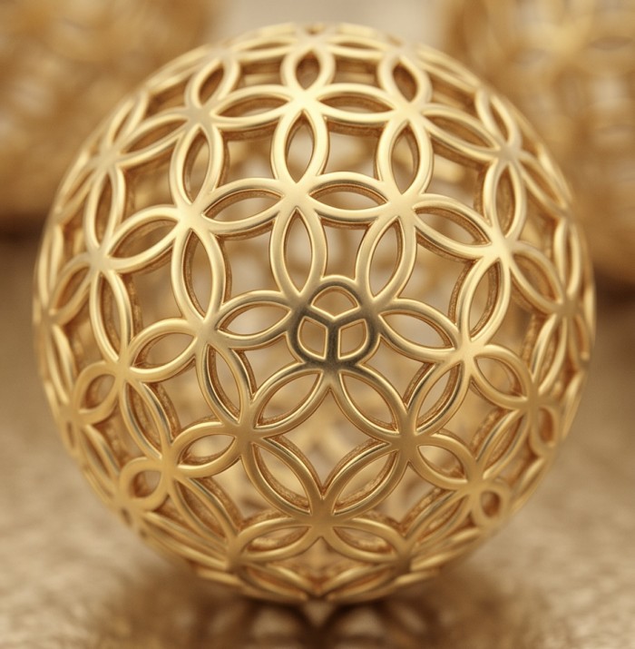 Black Label Collection - golden spheres - Dubai Style - Natural 22K Gold over .925 Sterling Silver handmade earrings - Close-up of intricate golden sphere from Black Label Collection