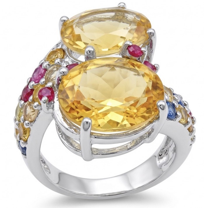 Emily 24.2 carat Brazilian Citrine .925 Sterling Silver dipped in rhodium handcrafted ring; s. 8 - Close-up of Emily 24.2ct Brazilian Citrine ring in sterling silver.