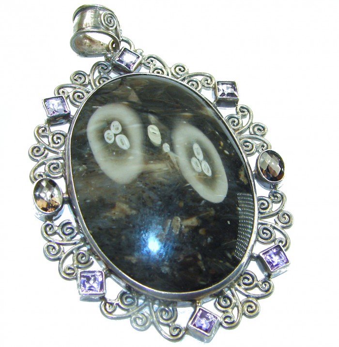 Genuine large Silky Black Pietersite .925 Sterling Silver handmade pendant - photo 1