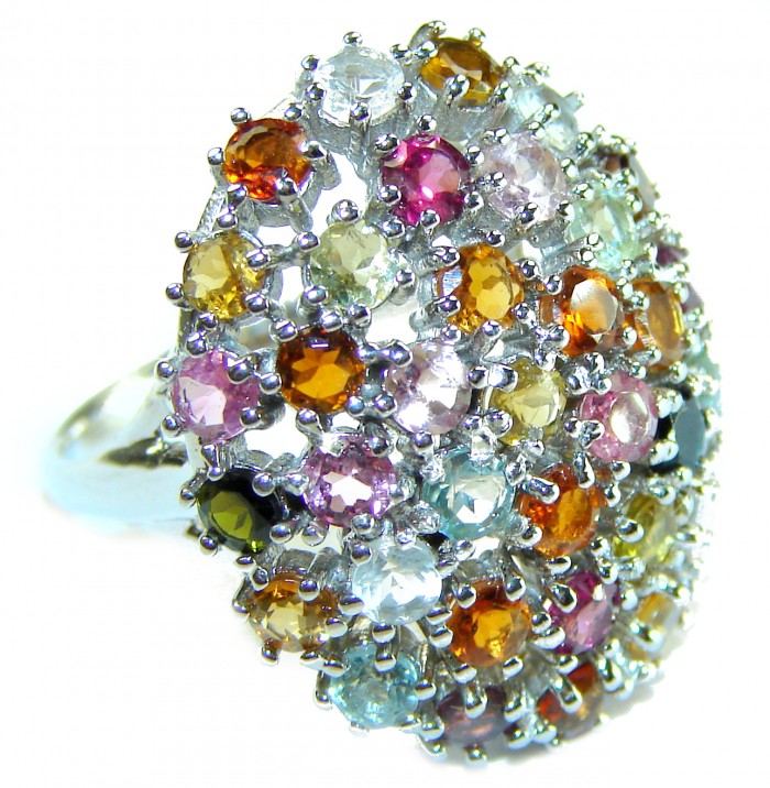 Precious authentic 7.5 carat Pink- Green Watermelon Tourmaline .925 Sterling Silver Handcrafted Ring size 7 3/4 - photo 2