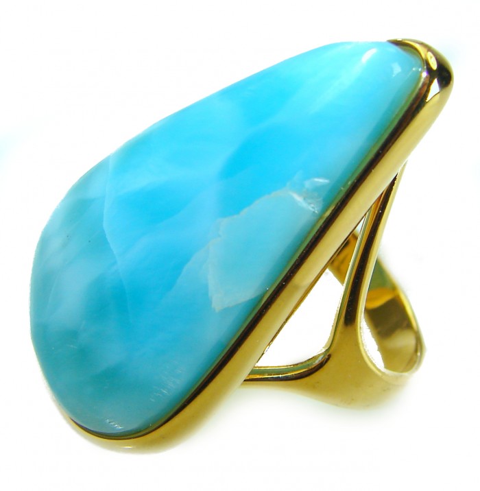 Blue Perfection Blue Larimar 18K Gold over .925 Sterling Silver handmade Large ring size 8 1/4 - photo 1