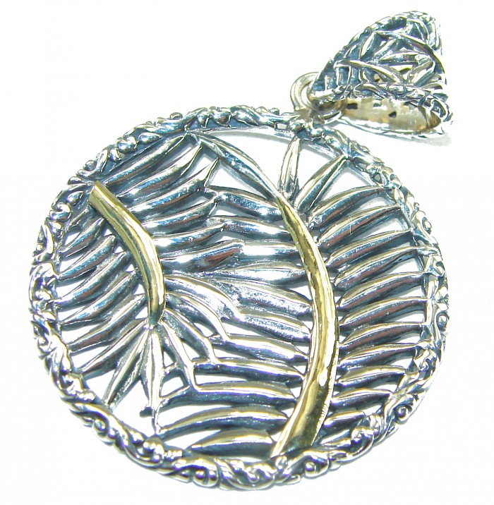 Palm Leaves 2 tones .925 Sterling Silver Bali Handcrafted pendant - photo 2