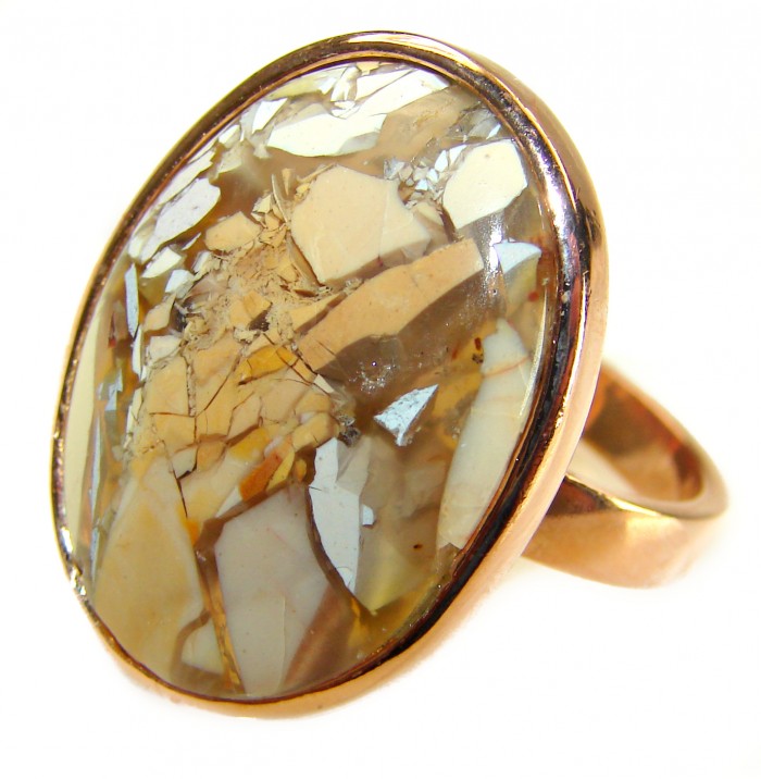 Flawless Australian Bracciated Mookaite 14K Gold over .925 Sterling Silver Ring size 8 adjustable - Close-up of Flawless Australian Bracciated Mookaite ring in gold setting
