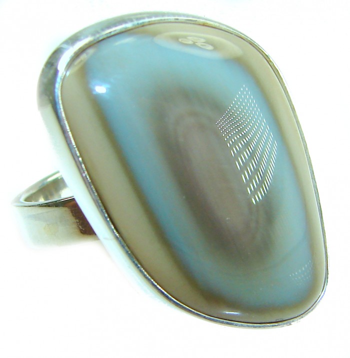 Genuine Imperial Jasper .925 Sterling Silver handcrafted ring s. 7 adjustable - Stone close-up of Genuine Imperial Jasper .925 Sterling Silver ring