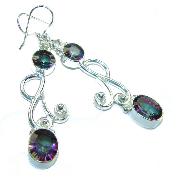 14.2 carat Mystic Topaz .925 Sterling Silver earrings - Mystic Topaz Sterling Silver earrings, top view showing design detail