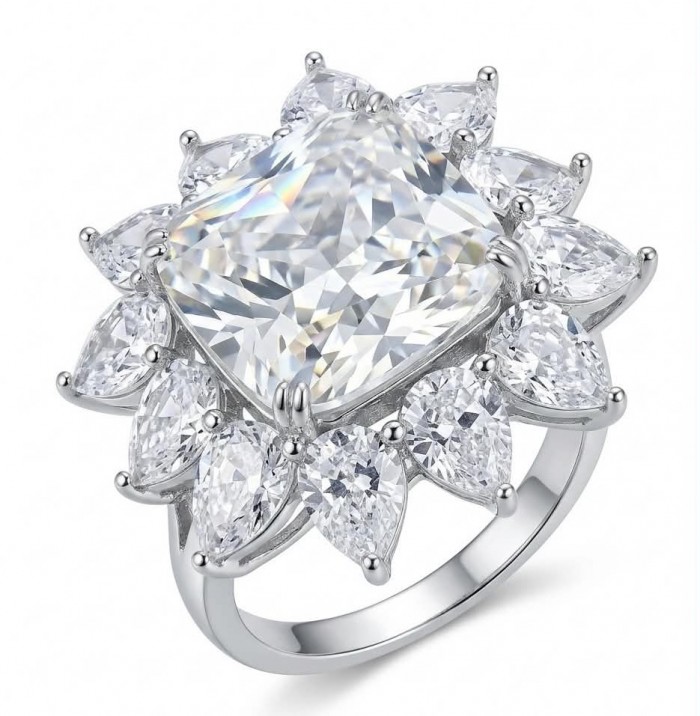 Fiorella Precious 25.5 carat Natural yellow Sapphire White Topaz .925 Sterling Silver Statement ring size 6 - Close-up of Fiorella ring with 25.5 carat natural yellow sapphire.