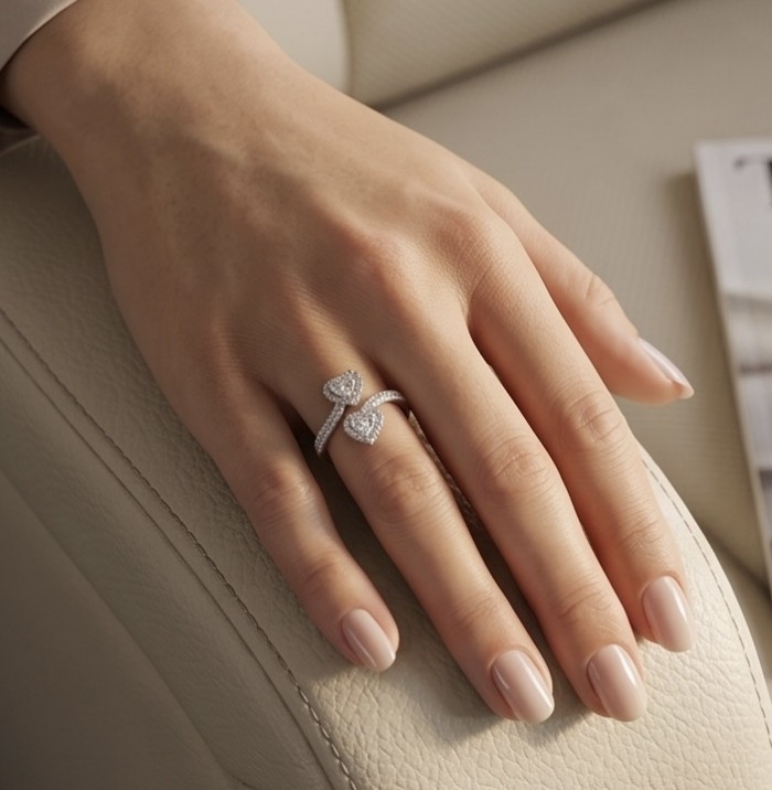 Endless Love Luxurious 4.5 carat White Topaz .925 Sterling Silver Solid Infinity ring size 7 3/4 - Heart-shaped white topaz ring, worn on hand, showcasing detail.