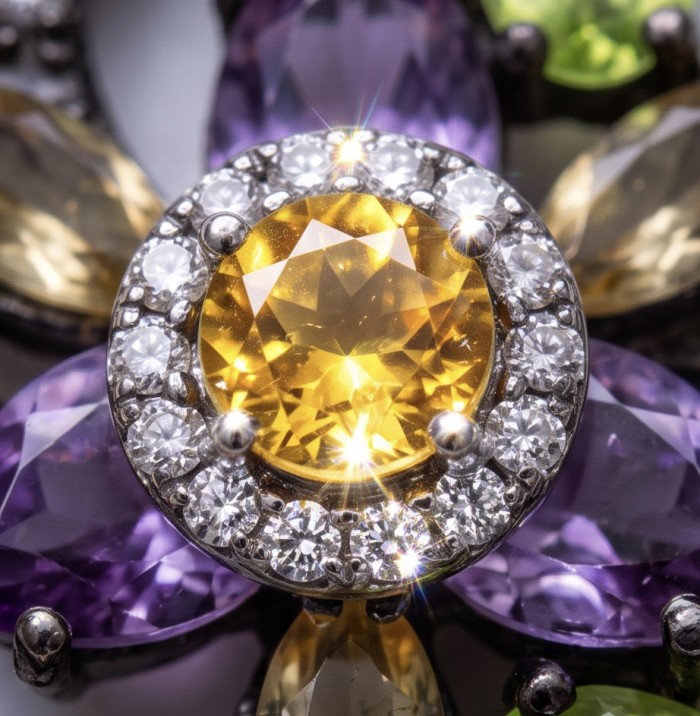 Colors of the Earth Precious 18.5 carat Multigem Rhodium over .925 Sterling Silver Statement Pendant - Close-up of Colors of the Earth Multigem jewelry piece.