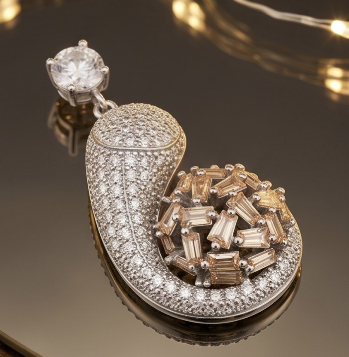 Antonina - 4.5 carat Morganite .925 Sterling Silver dipped in rhodium handcrafted incredible Pendant - Side view: Antonina 4.5ct Morganite, .925 Sterling Silver, intricate design