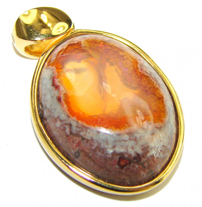 Bonfire Night Natural Mexican Fire Opal 14K Gold over .925 Sterling Silver handmade Pendant - photo 2